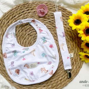 Set Jardines - Babero + portachupete - Talle 6M a 24M