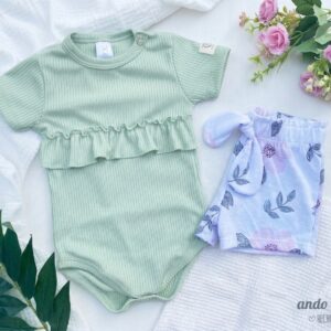 Set Rosetón - Body Volado Mint + Short Momi