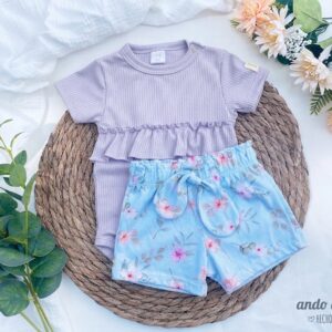 Set Hibiscus - Body Volado Lila + Short Momi
