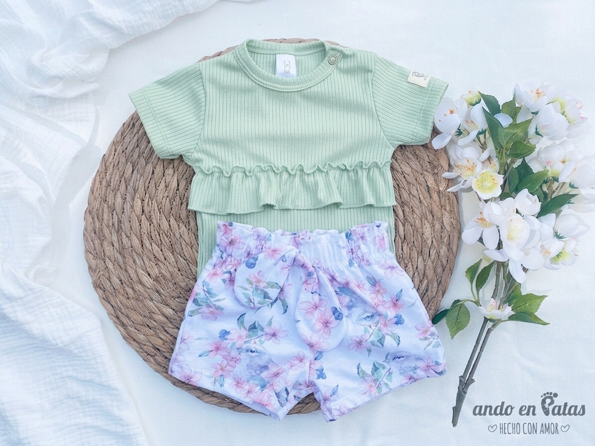 Set Pajarita - Body Volado Mint + Short Momi