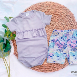 Set Florcitas - Body Volado Lila + Biker Alg/Lycra