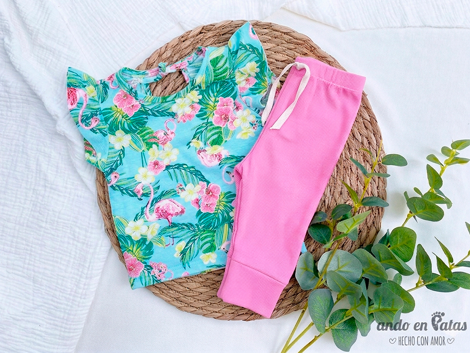 Set Flamenco - Remera Moa + Chupin Panal Chicle