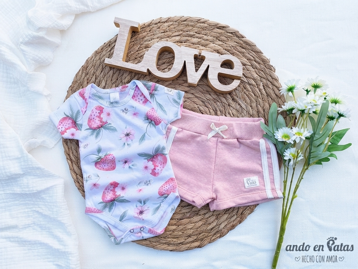 Set Frutillas - Body Americano + Short Sport Centolla
