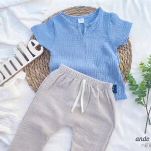 Set Baby Cotton Índigo - Remera Bruno + Babucha Cemento